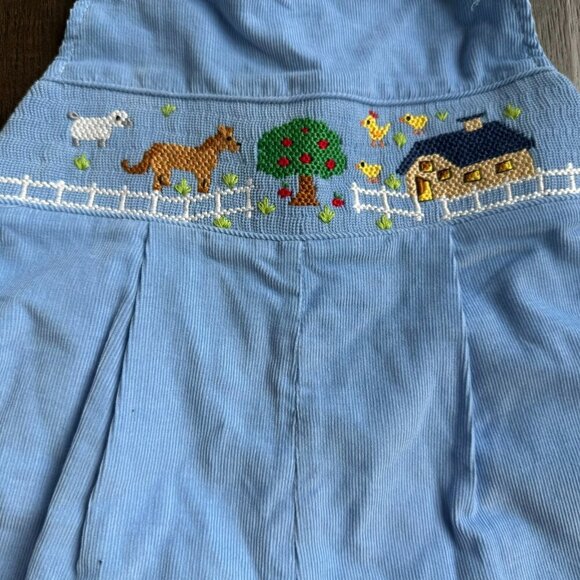 Toddler Corduroy Embroidered Farm Theme Overalls Light Blue Cotton Size 4T - Picture 2 of 12